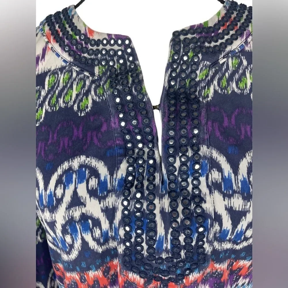 Tory Burch Women’s‎ Multicolor 100% Silk V-Neck Summer Blouse Tunic Top Size : M